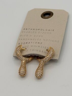 NWT Anthropologie Drippy Crystal Huggie Hoop Earrings